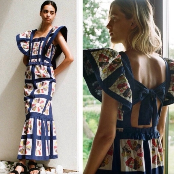 Sea New York Dresses & Skirts - Sea New York Navy and Cream Floral Patchwork Maxi Dress
